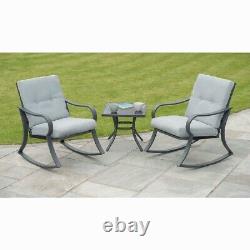 Outdoor Garden Padded Rocking Bistro Garden/Patio Furniture Set Grey