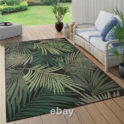 Outdoor Garden Patio Palm Trees Design Rugs Fancy Floral Pattern Mat Green Black