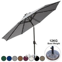 Outdoor Garden Patio Round Parasol Umbrella Solar LED Lights Crank Tilt 2.7M