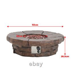Outdoor Gas Fire Pit Garden Round Stone Table Stove Patio Heater with Lava Rocks
