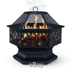 Outdoor Hexagonal Fire Pit BBQ Firepit Brazier Garden Stove Patio Heater Brazier