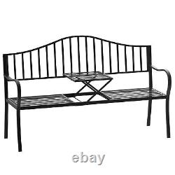 Outdoor Metal Frame 2 Seater Bench Patio Park Garden Seating Chair with Table