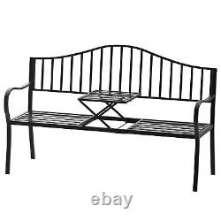 Outdoor Metal Frame 2 Seater Bench Patio Park Garden Seating Chair with Table