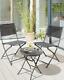 Outdoor Patio Garden Balcony Folding Lounge Bistro Set Of 3 Coffee Table Chairs