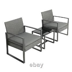 Outdoor Patio Garden Wicker Rattan Chair Table Bistro Set with Cushion -3pcs Set