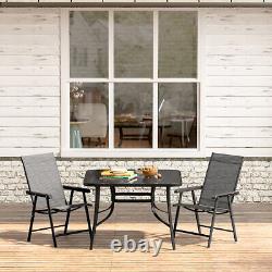 Outdoor Patio Glass Table Black Bistro Dining Garden Furniture with Parasol Hole