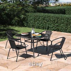 Outdoor Patio Glass Table Black Bistro Dining Garden Furniture with Parasol Hole
