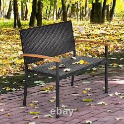 Outdoor Patio Rattan Wicker Bench Loveseat Chair Armrest Garden Pool Deck