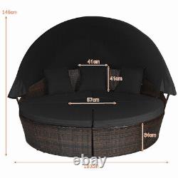 Outdoor Rattan Daybed Garden Patio Sectional Furniture Set With Retractable Canopy