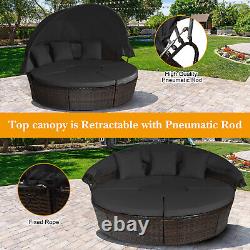 Outdoor Rattan Daybed Garden Patio Sectional Furniture Set With Retractable Canopy