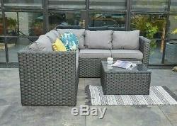Outdoor Rattan Garden Furniture 5 Seater Corner Sofa Patio Set Black coffeetable