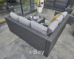 Outdoor Rattan Garden Furniture 5 Seater Corner Sofa Patio Set Black coffeetable