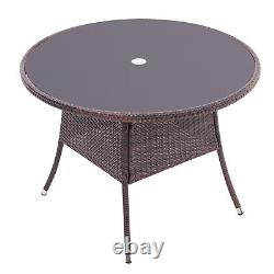 Outdoor Rattan Glass Table Garden Patio Dining Tables with Parasol Hole UK
