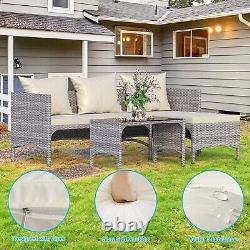 Outdoor Rattan Patio Furniture Set with Chaise Lounge Sofa Set for Porch Garden