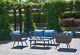 Outdoor Rattan Patio Furniture Sofa Sets With Glass Table Grey Blue Garden Set