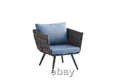 Outdoor Rattan Patio Furniture Sofa Sets with Glass Table Grey Blue Garden Set