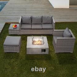 Outdoor Rattan Sofa Set With GRC Firepit Garden Furniture Chair Lounge Table Patio