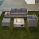 Outdoor Rattan Sofa Set With Grc Firepit Garden Furniture Chair Lounge Table Patio
