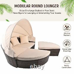 Outdoor Round Sofa Bed Patio Garden Daybed Furniture Set Sun Island Lounge Beige