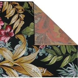 Outdoor Rug Plastic Black Multicoloured Flat Weave Floral Large XL Small Patio
