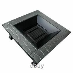 Outdoor Square Fire Pit For Garden Patio Log Burner Metal Brazier Camping Heater