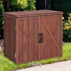 Outdoor Storage Shed Garden Patio Wood Utility Tool Cabinet WithDouble Doors Brown