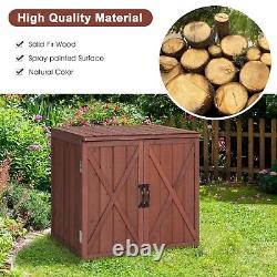 Outdoor Storage Shed Garden Patio Wood Utility Tool Cabinet WithDouble Doors Brown
