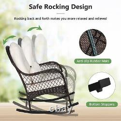 Outdoor Wicker Sturdy Rocking Chair Patio Rattan Rocker Garden Furniture Set