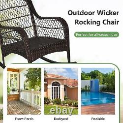 Outdoor Wicker Sturdy Rocking Chair Patio Rattan Rocker Garden Furniture Set