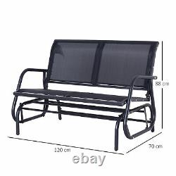 Outsunny 2 Person Patio Glider Bench Swing Chair Garden Mesh Rocker Steel Black