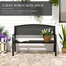 Outsunny 2 Seater Metal Bench Patio Park Loveseat Garden Chair Outdoor Seating