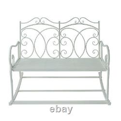 Outsunny 2 Seater Metal Garden Bench Outdoor Rocking Chair Patio White Love Seat