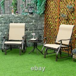 Outsunny 3PCS Outdoor Gliding Chairs with Table Set Patio Garden Furniture Khaki
