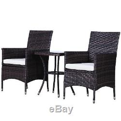 Outsunny 3PC Rattan Furniture Bistro Set Garden Chair Table Patio Outdoor Wicker