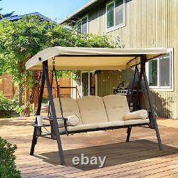 Outsunny 3 Seat Garden Swing Chair Patio Steel Swing Bench with Cup Trays Beige