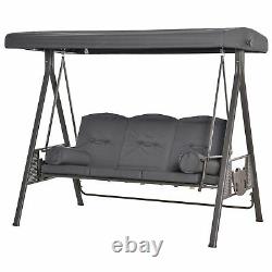 Outsunny 3 Seat Garden Swing Chair Patio Steel Swing Bench with Cup Trays Grey