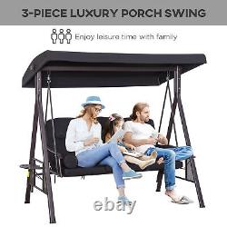 Outsunny 3 Seater Garden Swing Chair Patio Swing Bench with Cup Trays Black