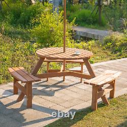 Outsunny 6 Person Fir Wood Parasol Table Bench Set Outdoor Garden Patio Dining