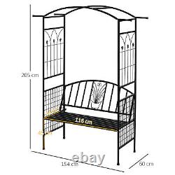 Outsunny Garden Arbour Arch Metal Bench Loveseat Outdoor Patio Plant Climber