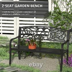 Outsunny Garden Bench Double Seat Park Steel Chair Garden Outdoor Metal Patio