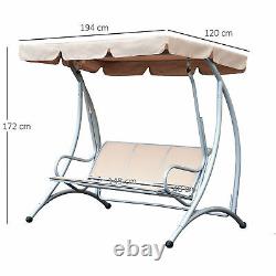 Outsunny Garden Metal Swing Chair Patio Hammock 3 Seater Adjustable Canopy Bench