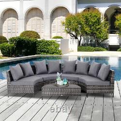 Outsunny Garden Rattan 4 Seaters Half-round Patio Outdoor Sofa & Table Set- Grey