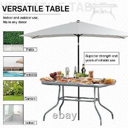 Outsunny Metal Garden Dining Table Outdoor Patio with Glass, Umbrella Hole