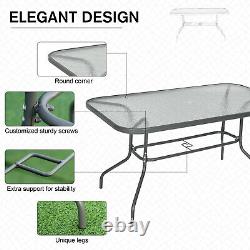 Outsunny Metal Garden Dining Table Outdoor Patio with Glass, Umbrella Hole