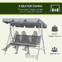 Outsunny Metal Swing Chair Garden Hammock 3 Seater Patio Bench with Canopy, Grey