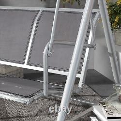 Outsunny Metal Swing Chair Garden Hammock 3 Seater Patio Bench with Canopy, Grey