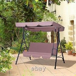 Outsunny Outdoor Metal Hammock Swing Chair 3-Seater Patio Bench Garden Brown