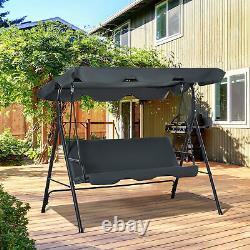 Outsunny Outdoor Metal Hammock Swing Chair 3-Seater Patio Bench Garden Dark Grey