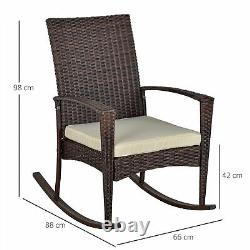 Outsunny Patio Rattan Rocking Chair Bistro Seat Wicker Outdoor Garden with Cushion