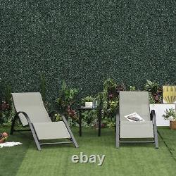 Outsunny Patio Textilene 3 Pieces Lounge Chair Set Garden Recliner with Table Grey